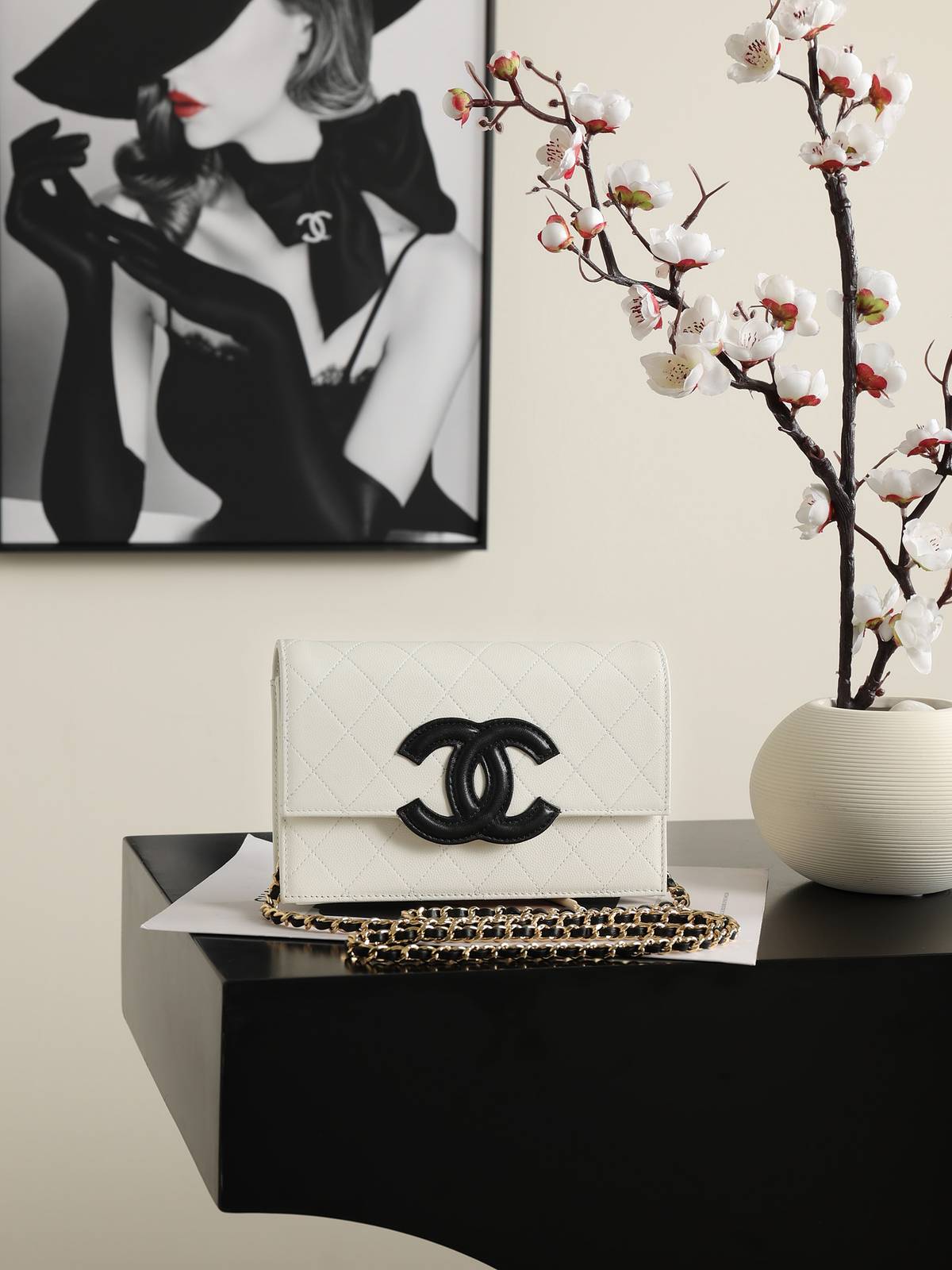 シャネル CHANEL 5455 チェーンウォレット マトラッセ キャビアスキン ゴールド金具 ブラック レディース - 画像 19