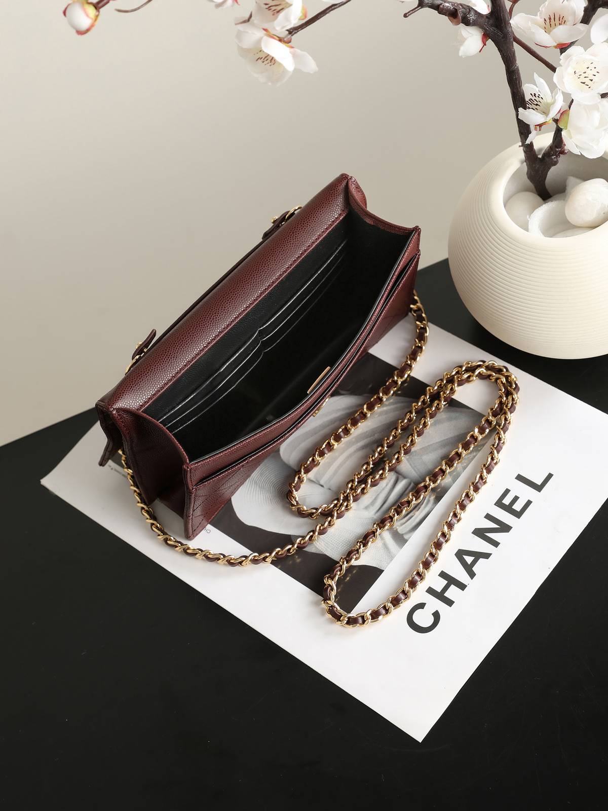 シャネル CHANEL 5455 チェーンウォレット マトラッセ キャビアスキン ゴールド金具 ブラック レディース - 画像 20