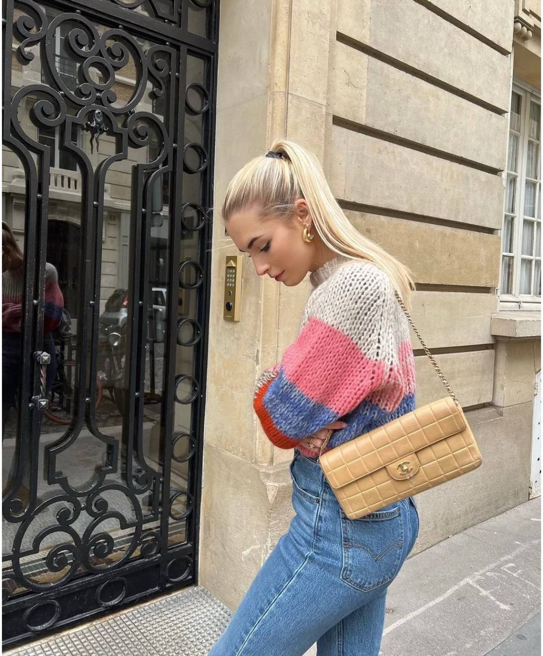 シャネル CHANEL マトラッセ チェーンショルダーバッグ ブラック ベージュ ピンク レディース - 画像 3