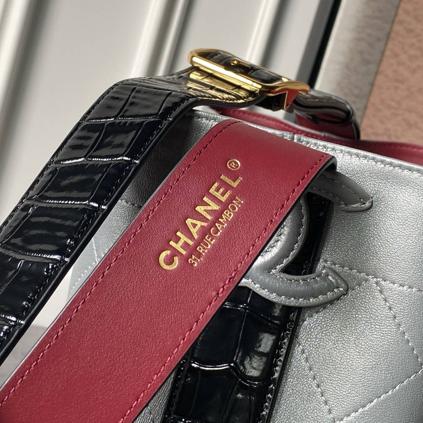 シャネル CHANEL マトラッセ ラムスキン チェーンショルダーバッグ ゴールド金具 レザー編み込みチェーン ブラック - 画像 16