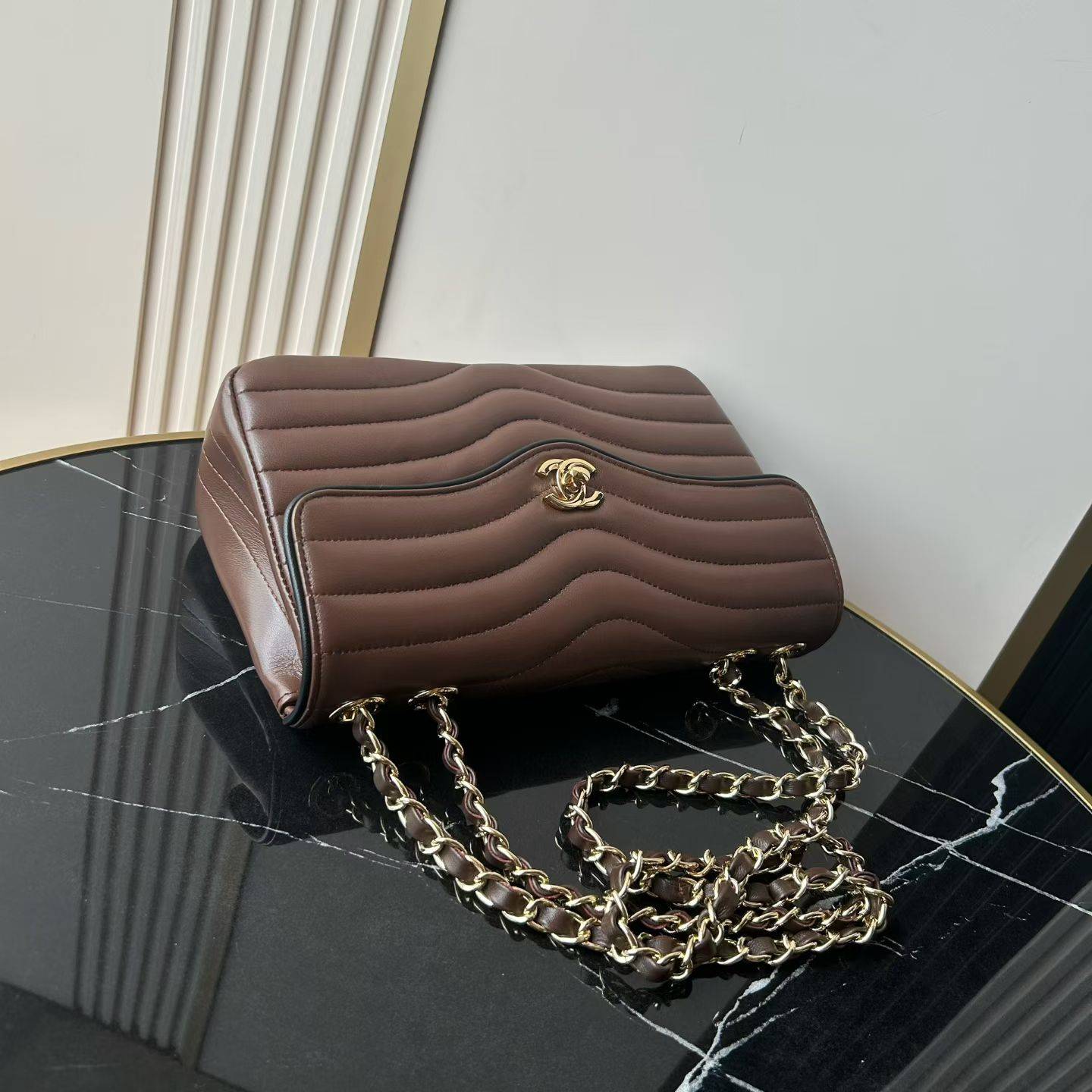 シャネル CHANEL マトラッセ チェーンショルダーバッグ キャビアスキン ブラック ゴールド金具 レディース - 画像 20
