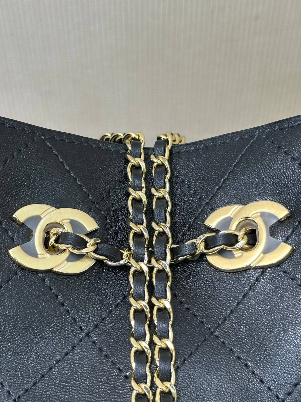 シャネル 5359 マトラッセ ミニバケットバッグ キャビアスキン ゴールド金具 チェーンショルダー ブラック レディー - 画像 20
