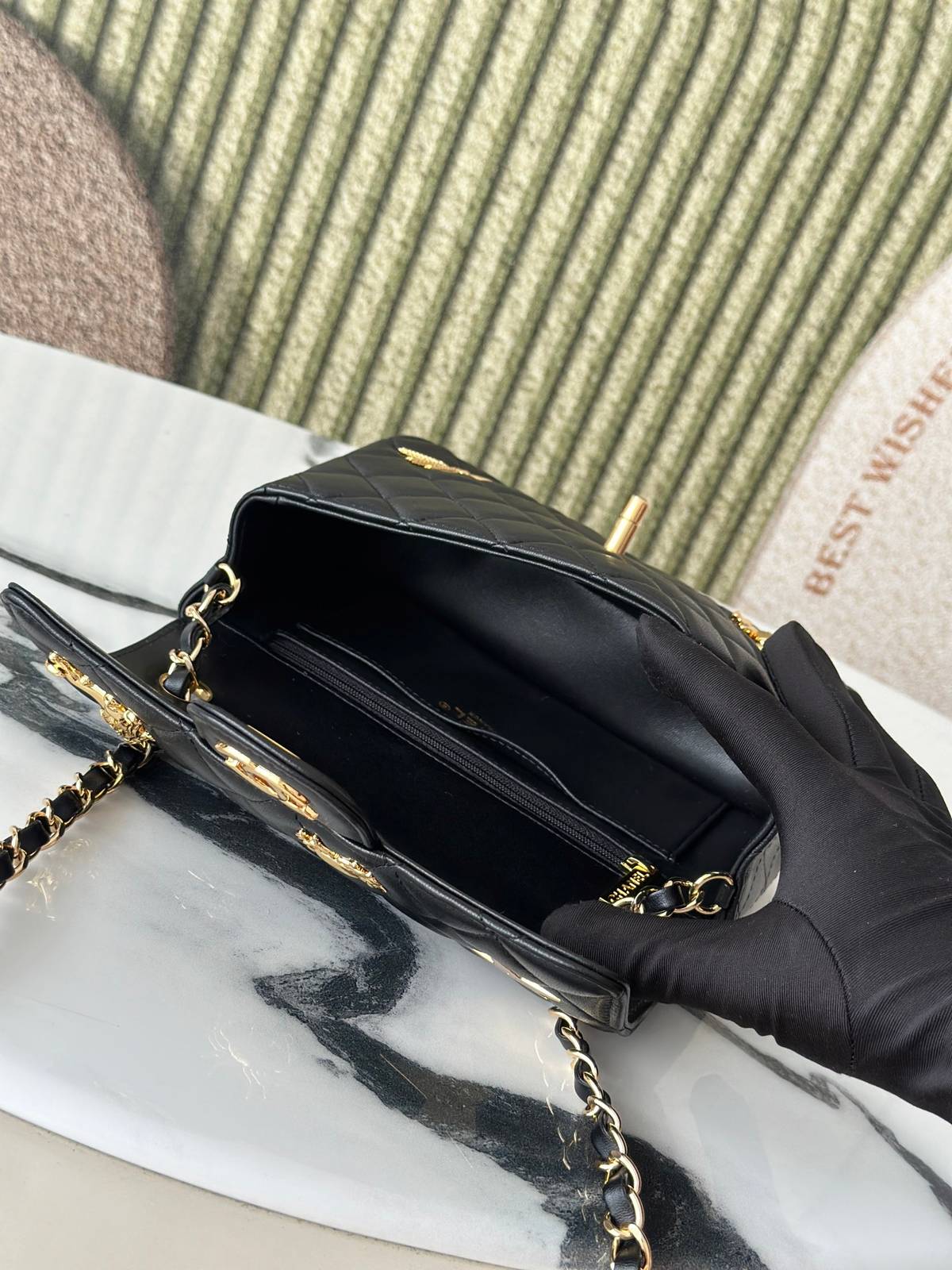 シャネル CHANEL マトラッセ ラムスキン チェーンショルダーバッグ ブラック ゴールド金具 2WAY - 画像 3