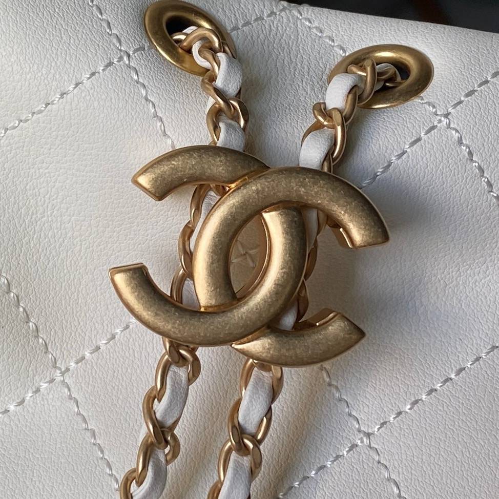 シャネル CHANEL マトラッセ ラムスキン ハンドバッグ ブラック ホワイト ゴールド金具 ファスナー開閉 - 画像 8