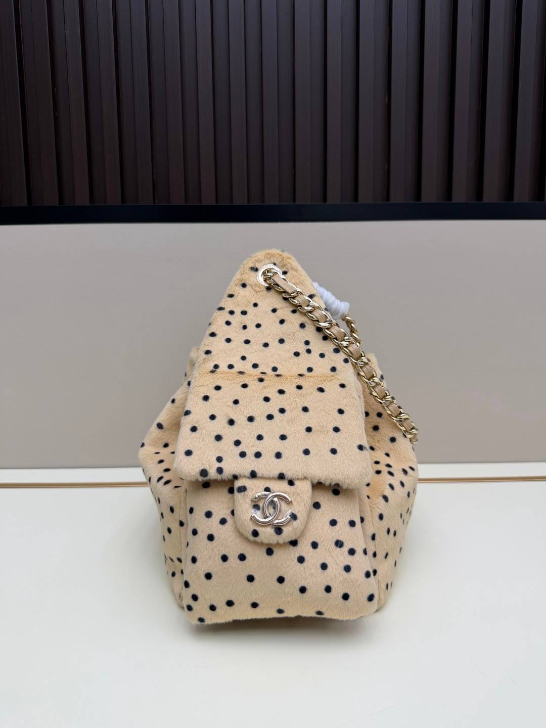 シャネル 0006 フラップバッグ ラムスキン チェーンショルダー ヴィンテージゴールド金具 ベージュ - 画像 8