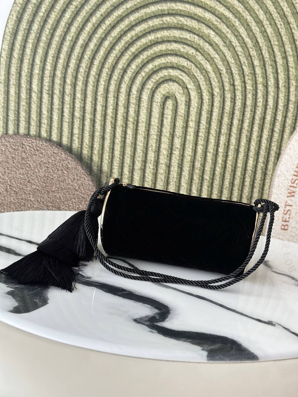 シャネル CHANEL ベロア タッセル付き チェーンショルダーバッグ ブラック ゴールド金具 レディース - 画像 8