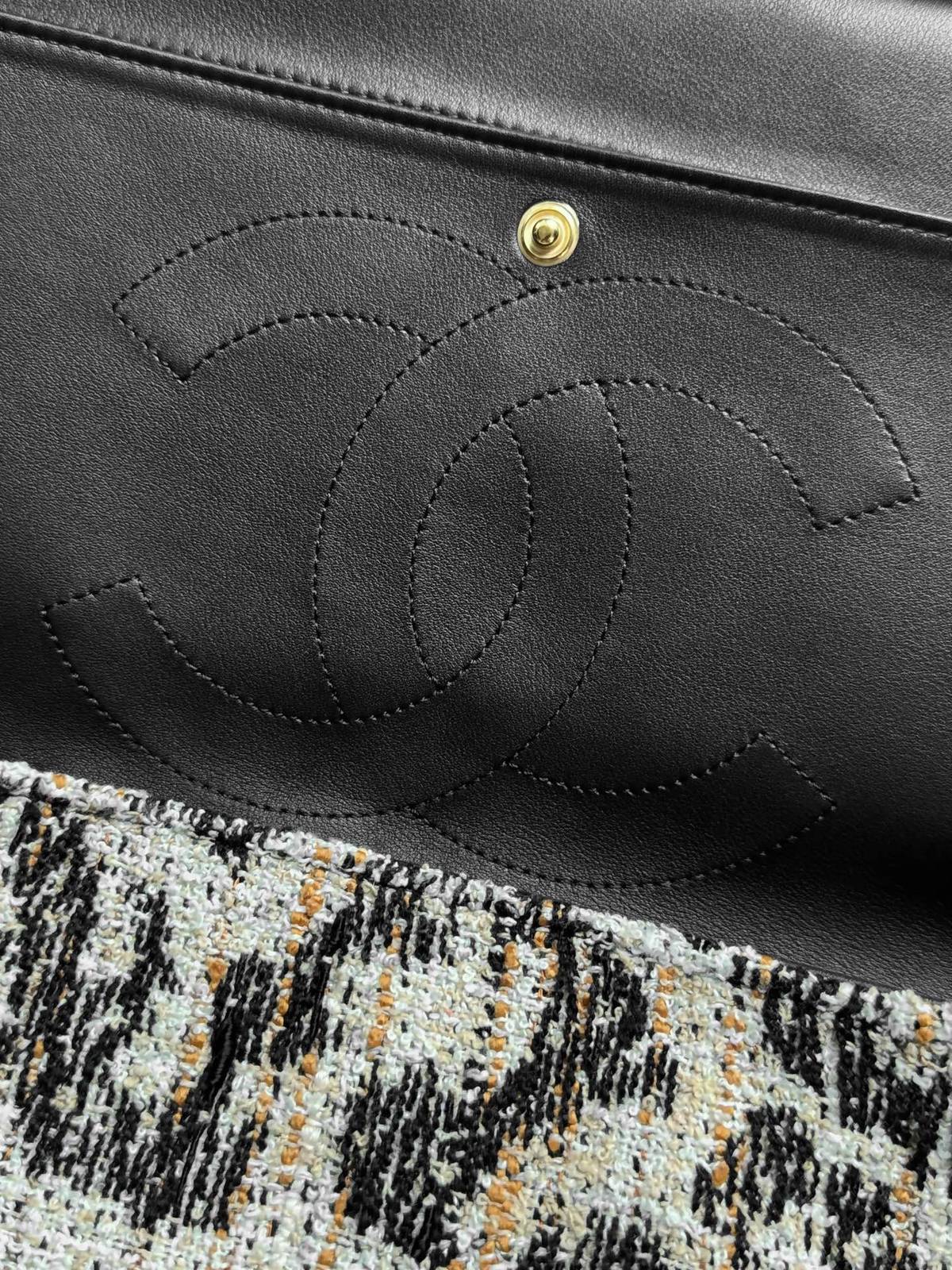 シャネル CHANEL マトラッセ ツイード レオパード フラップバッグ チェーンショルダー ゴールド金具 ブラック レ - 画像 4