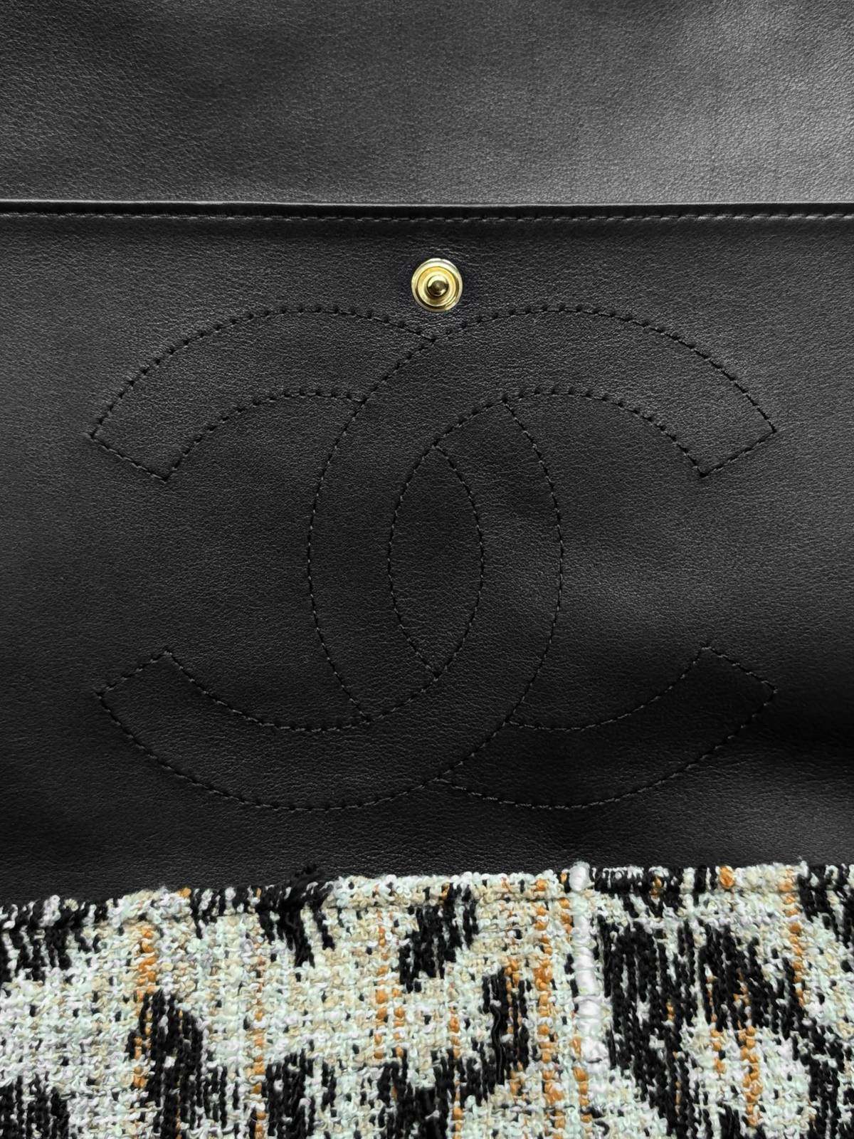 シャネル CHANEL マトラッセ ツイード レオパード フラップバッグ チェーンショルダー ゴールド金具 ブラック レ - 画像 12