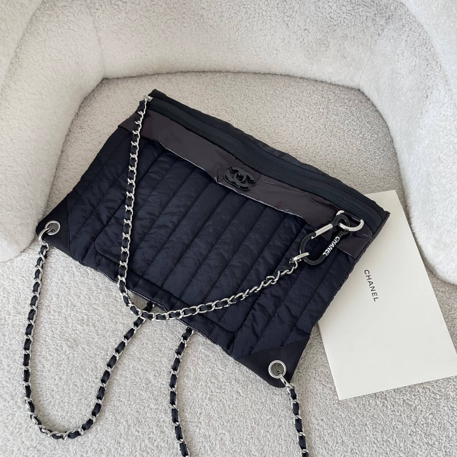 シャネル CHANEL マトラッセ リュック バックパック ブラック ゴールド金具 ファスナー開閉 レザー編み込みチェー - 画像 17