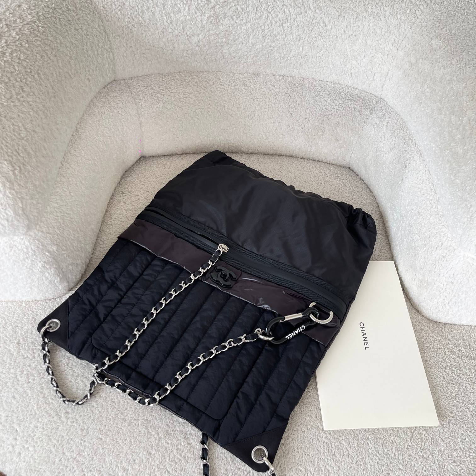 シャネル CHANEL マトラッセ リュック バックパック ブラック ゴールド金具 ファスナー開閉 レザー編み込みチェー - 画像 19