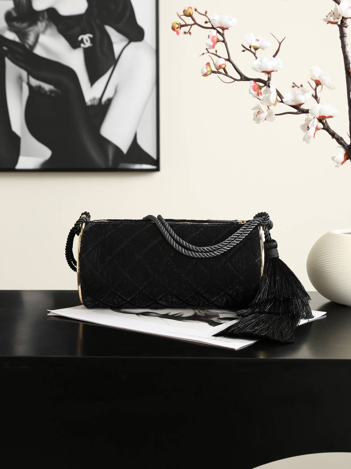 シャネル CHANEL ベロア チェーンショルダー バニティバッグ ターンロック ゴールド金具 ブラック レディース - 画像 11