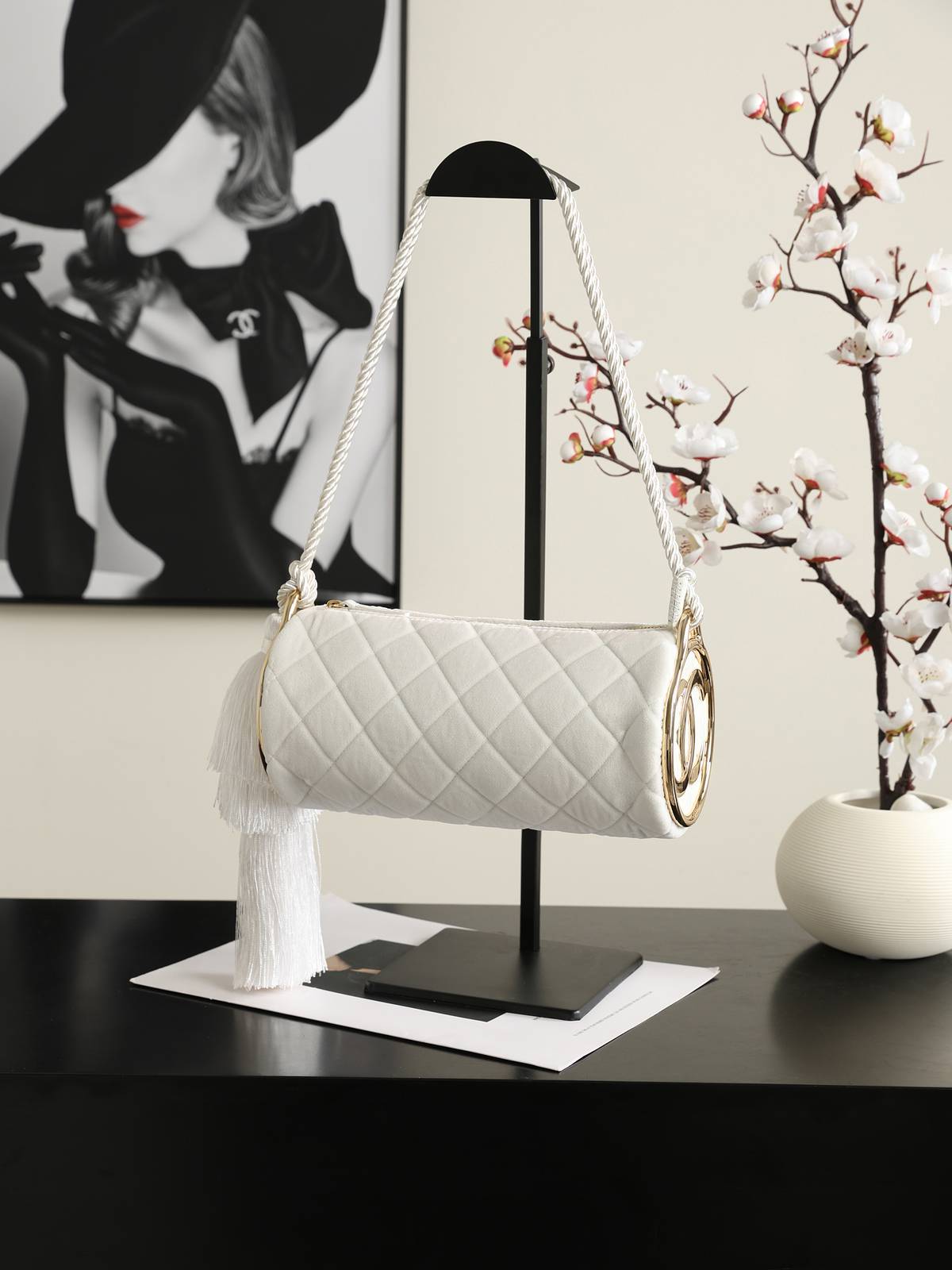 シャネル CHANEL ベロア チェーンショルダー バニティバッグ ターンロック ゴールド金具 ブラック レディース - 画像 19