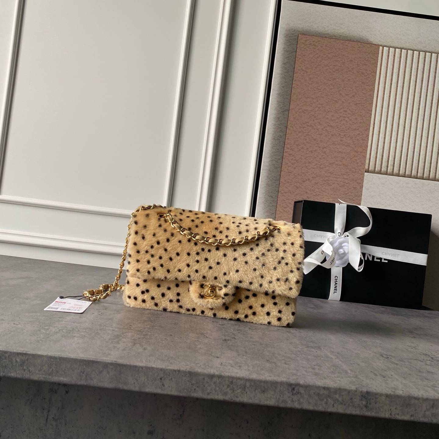 シャネル CHANEL CF ファー ポルカドット フラップバッグ ゴールド金具 ターンロック チェーンショルダー