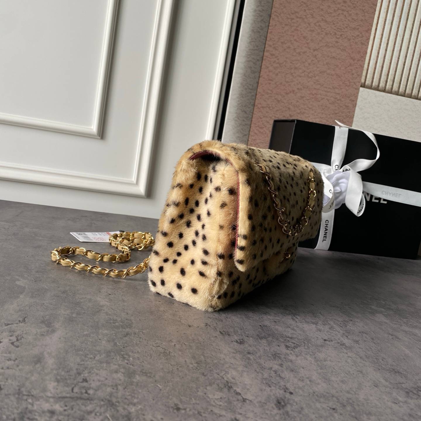 シャネル CHANEL CF ファー ポルカドット フラップバッグ ゴールド金具 ターンロック チェーンショルダー - 画像 6