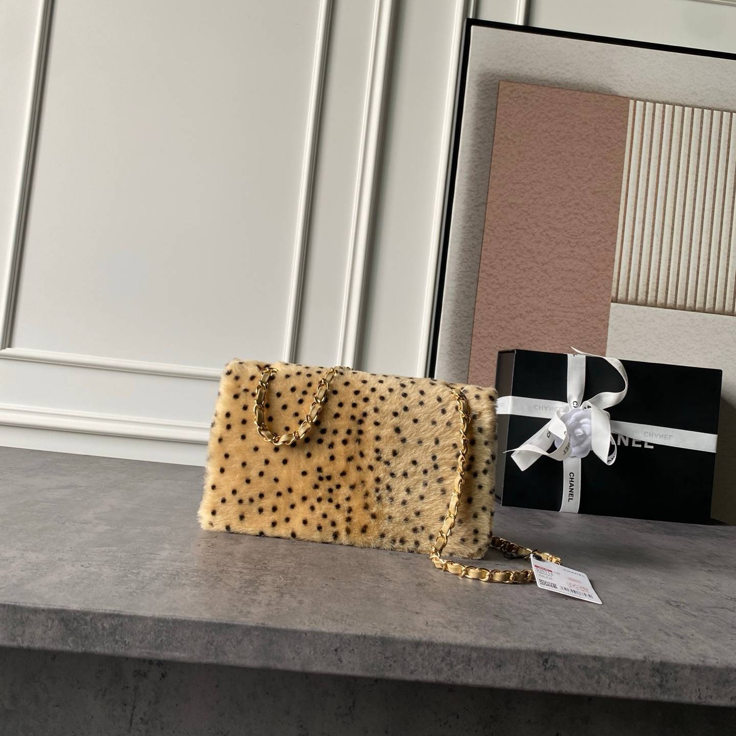 シャネル CHANEL CF ファー ポルカドット フラップバッグ ゴールド金具 ターンロック チェーンショルダー - 画像 9