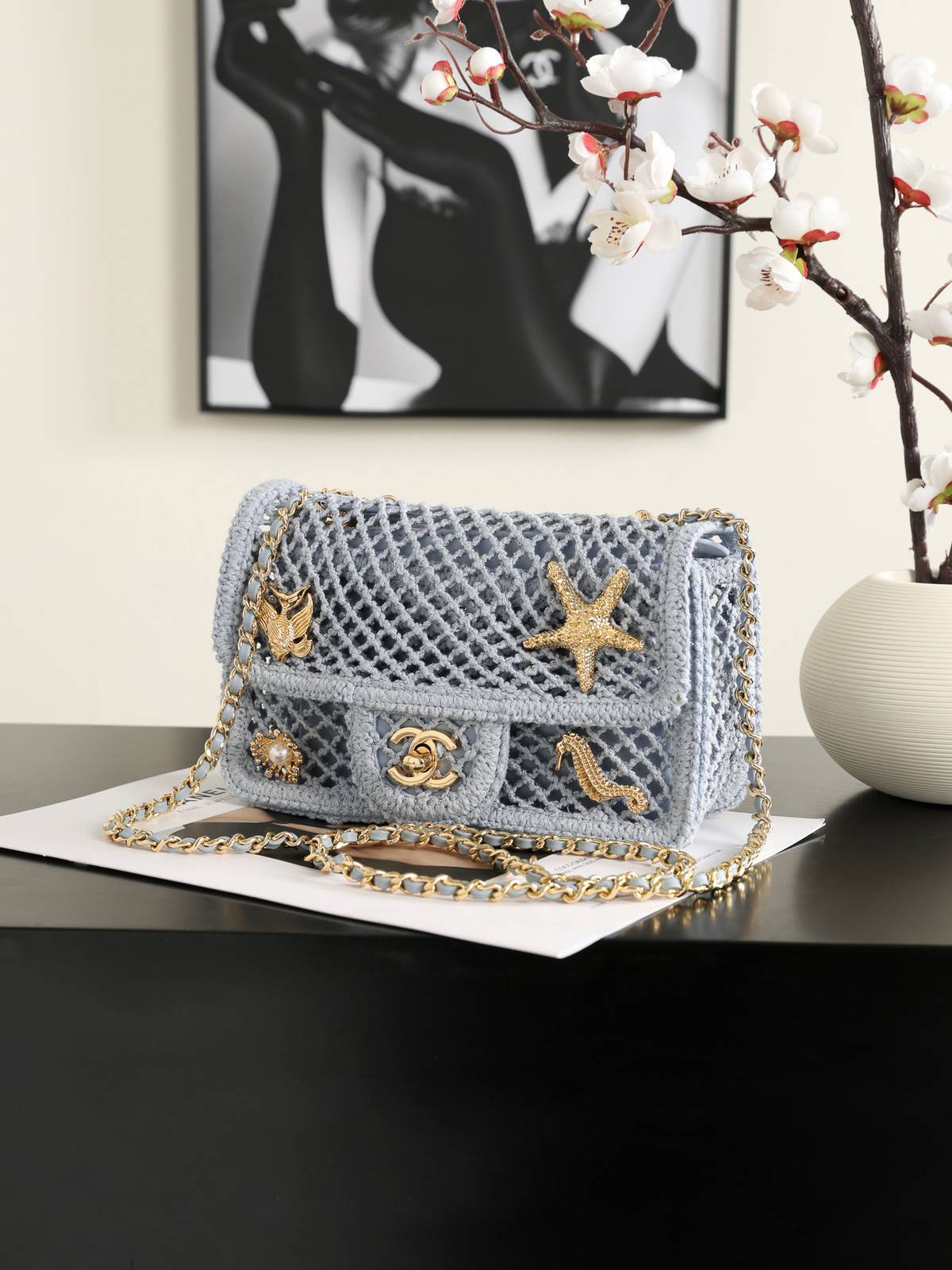 シャネル CHANEL マトラッセ チェーンショルダーバッグ キャビアスキン ゴールド金具 レディース ネイビー - 画像 9