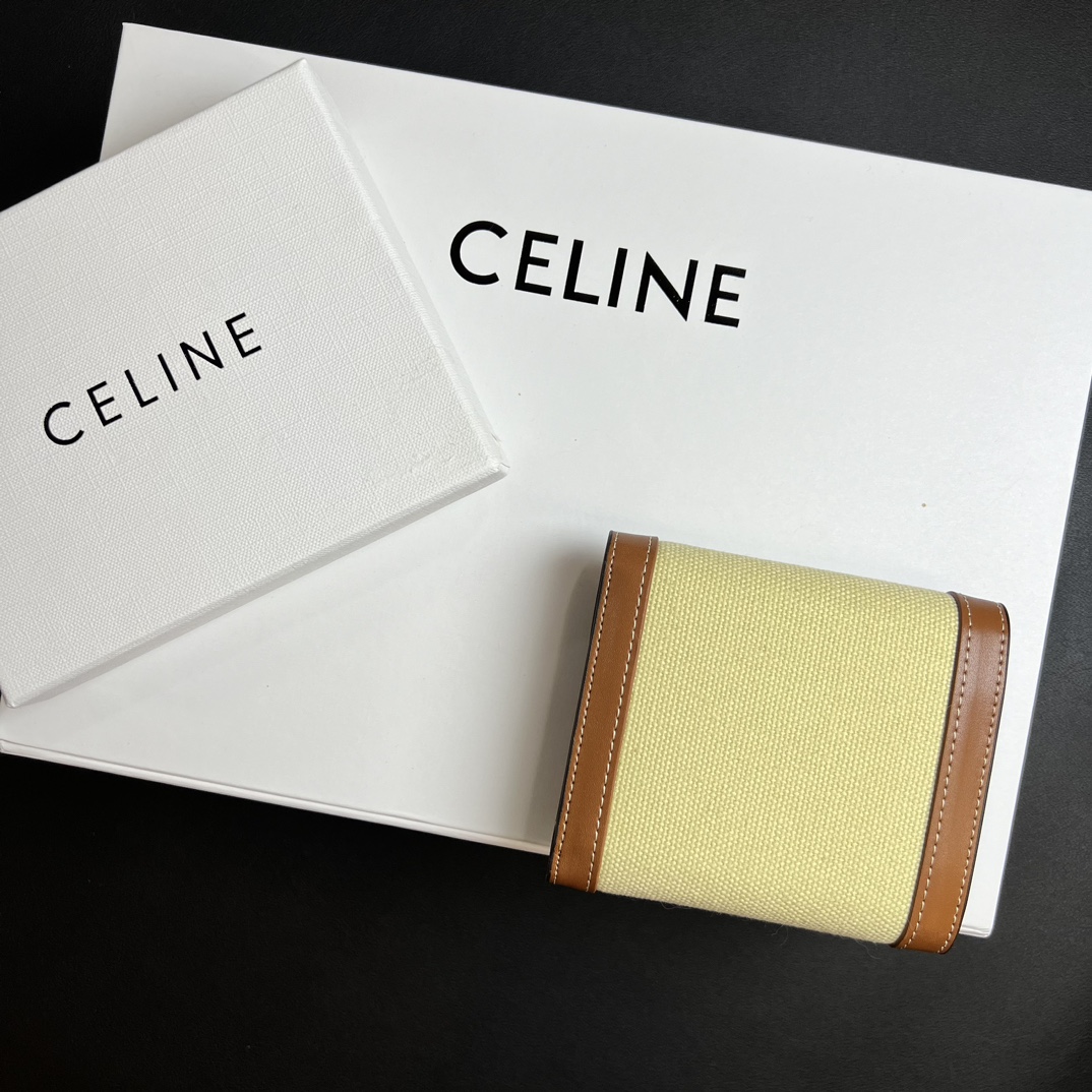 CELINE セリーヌ ワallet ミニ イエロー 茶色 レザー キャンバス ミニ財布 2色 🐎 - 画像 2