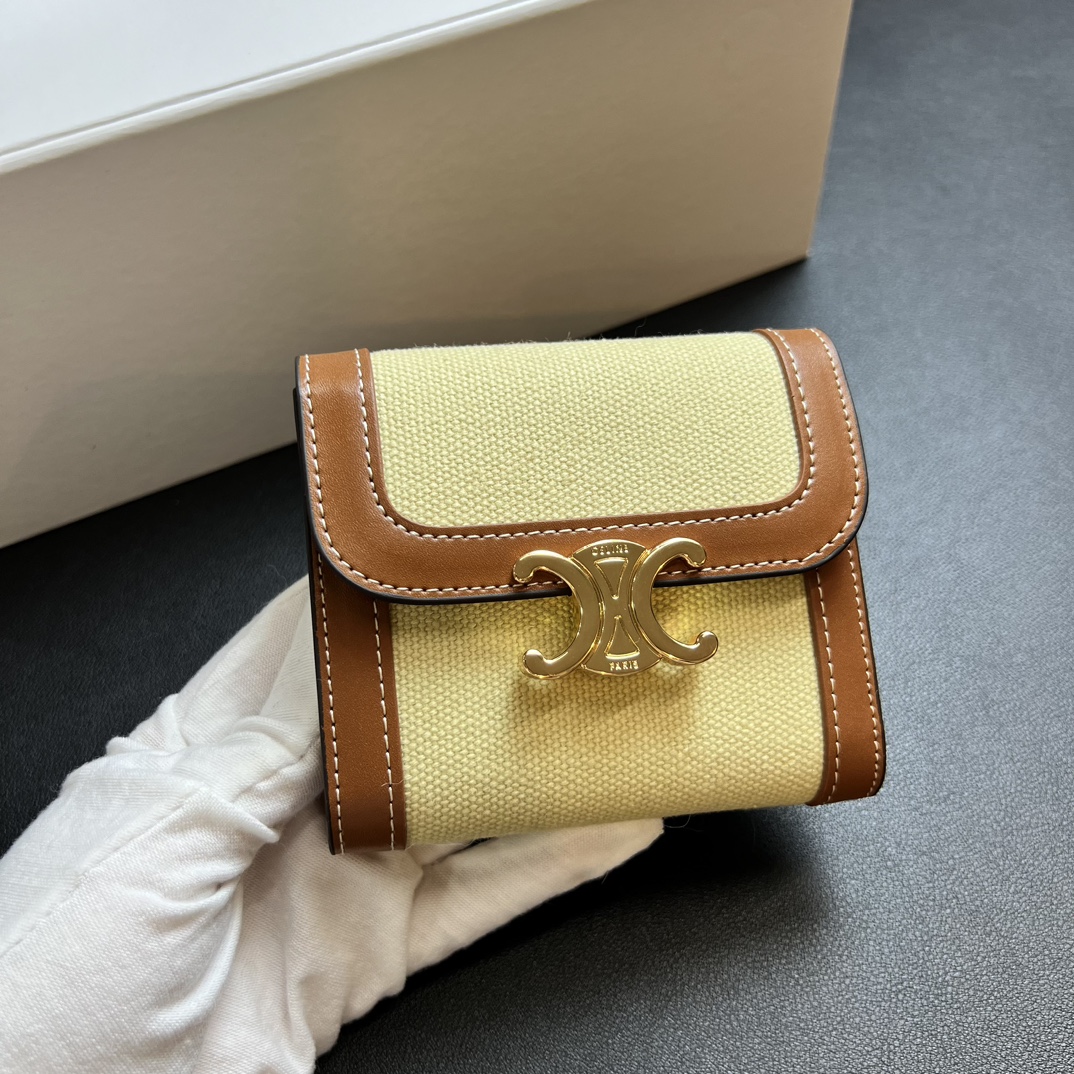 CELINE セリーヌ ワallet ミニ イエロー 茶色 レザー キャンバス ミニ財布 2色 🐎 - 画像 3