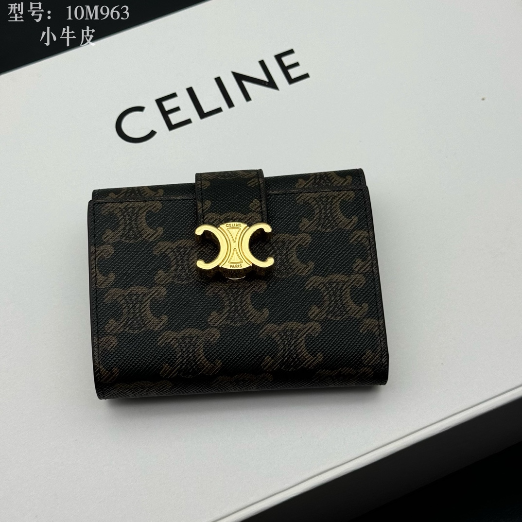 セリーヌ ロゴプリント 財布 10M963 ブラック ゴールド金具 🧳 - 画像 3