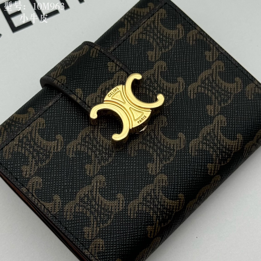 セリーヌ ロゴプリント 財布 10M963 ブラック ゴールド金具 🧳 - 画像 4