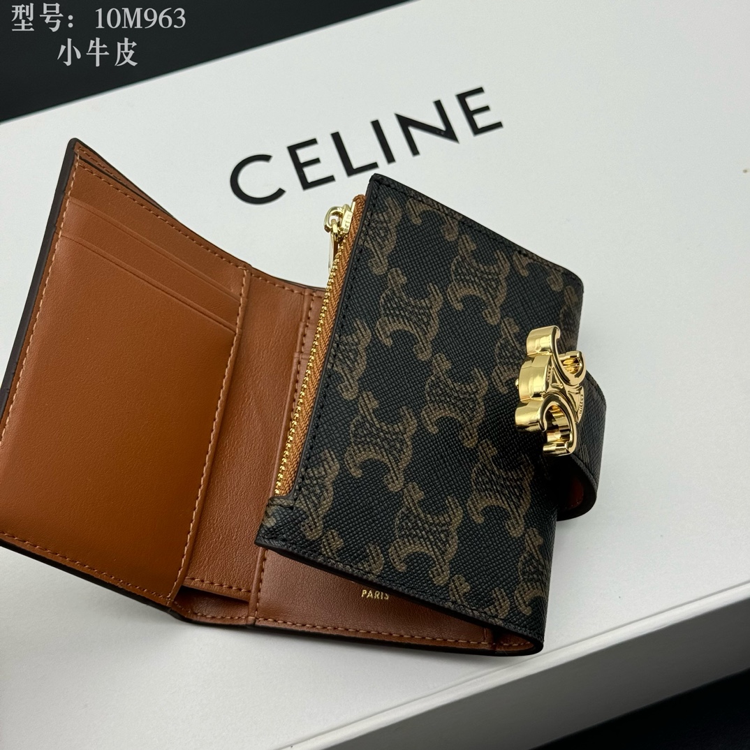 セリーヌ ロゴプリント 財布 10M963 ブラック ゴールド金具 🧳 - 画像 6