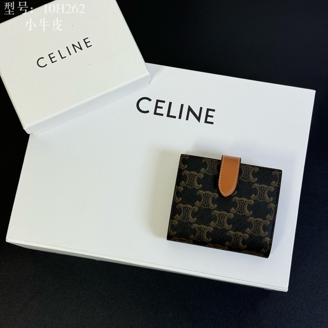 CELINE セリーヌ ミニ財布 ミニウォレット 10H262 ブラウン ブラック 二つ折り 財布 📱 - 画像 2