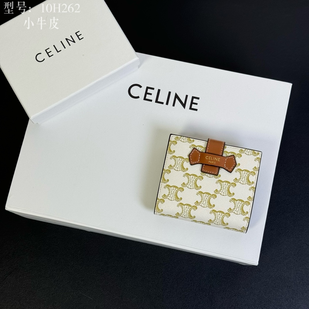 CELINE ミニウォレット 長財布 二つ折り ベージュ×ブラウン 10H262 🧡
