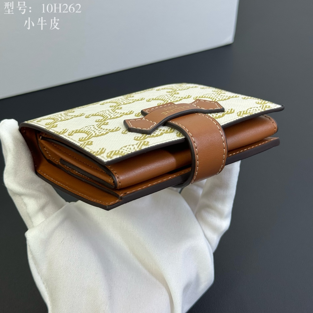 CELINE ミニウォレット 長財布 二つ折り ベージュ×ブラウン 10H262 🧡 - 画像 5