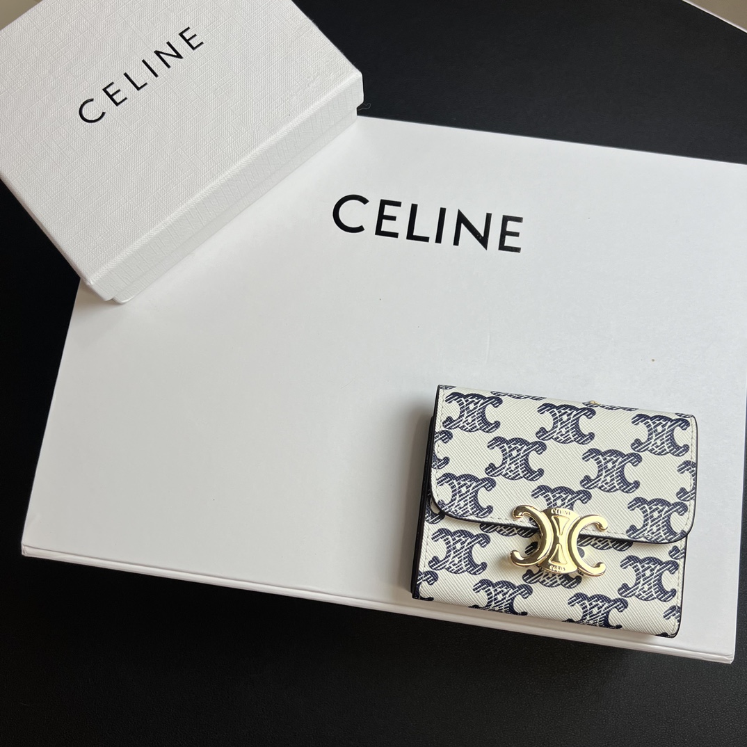 CELINE セリーヌ ウォレット ブルー×ホワイト デニム柄 2way 二つ折り 財布 🧳 4色入