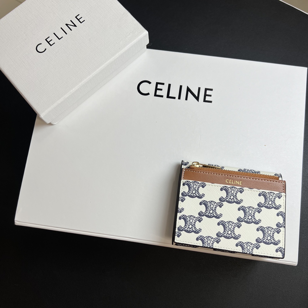 CELINE セリーヌ ウォレット ブルー×ホワイト デニム柄 2way 二つ折り 財布 🧳 4色入 - 画像 2
