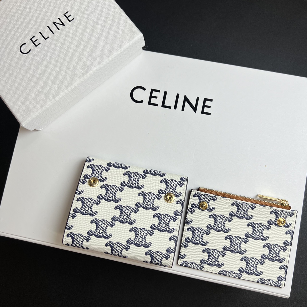 CELINE セリーヌ ウォレット ブルー×ホワイト デニム柄 2way 二つ折り 財布 🧳 4色入 - 画像 4