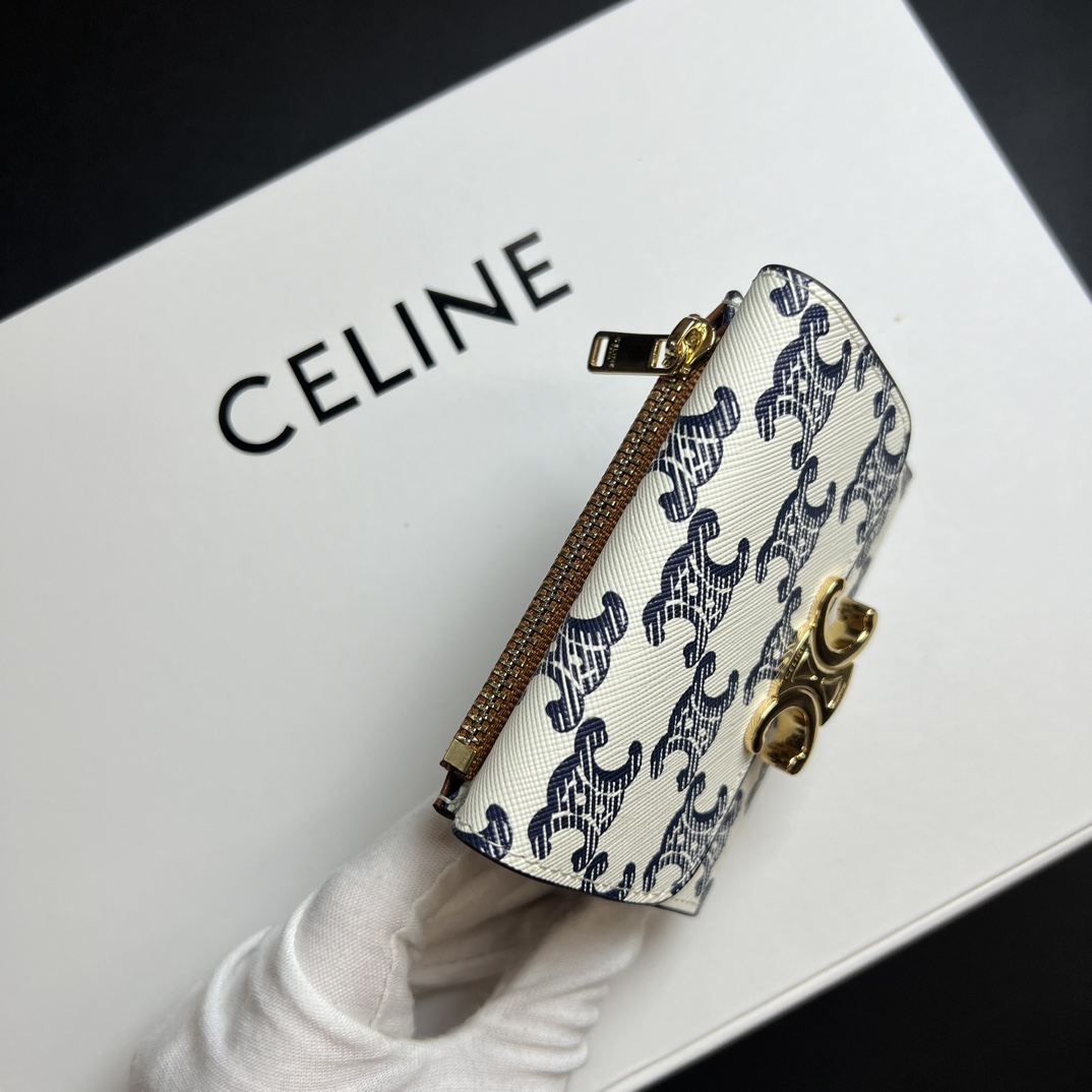 CELINE セリーヌ ウォレット ブルー×ホワイト デニム柄 2way 二つ折り 財布 🧳 4色入 - 画像 5