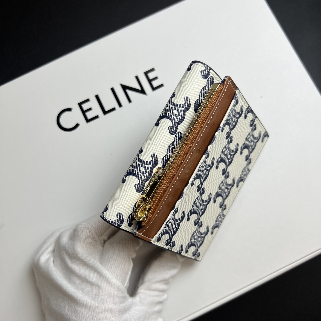 CELINE セリーヌ ウォレット ブルー×ホワイト デニム柄 2way 二つ折り 財布 🧳 4色入 - 画像 6
