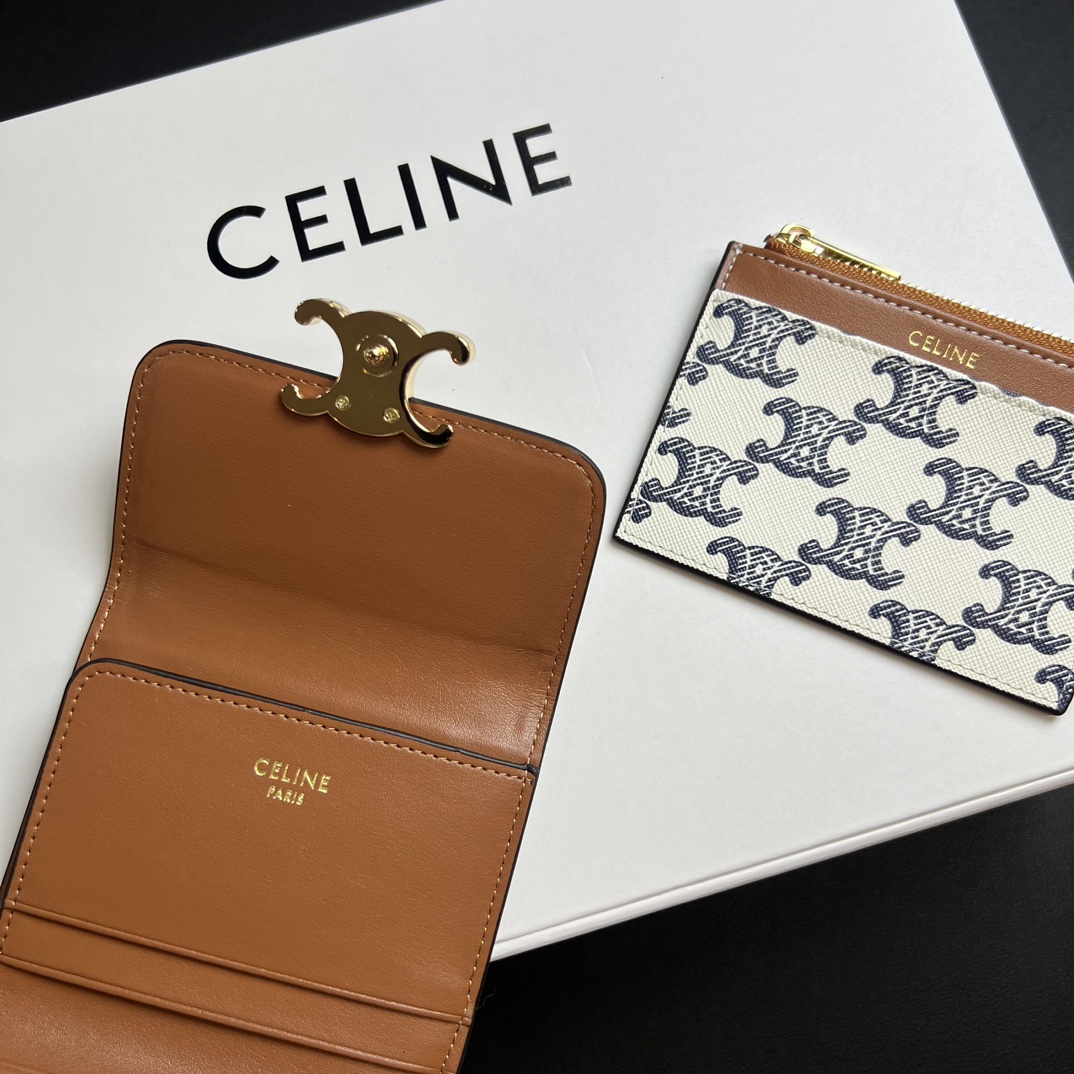 CELINE セリーヌ ウォレット ブルー×ホワイト デニム柄 2way 二つ折り 財布 🧳 4色入 - 画像 7