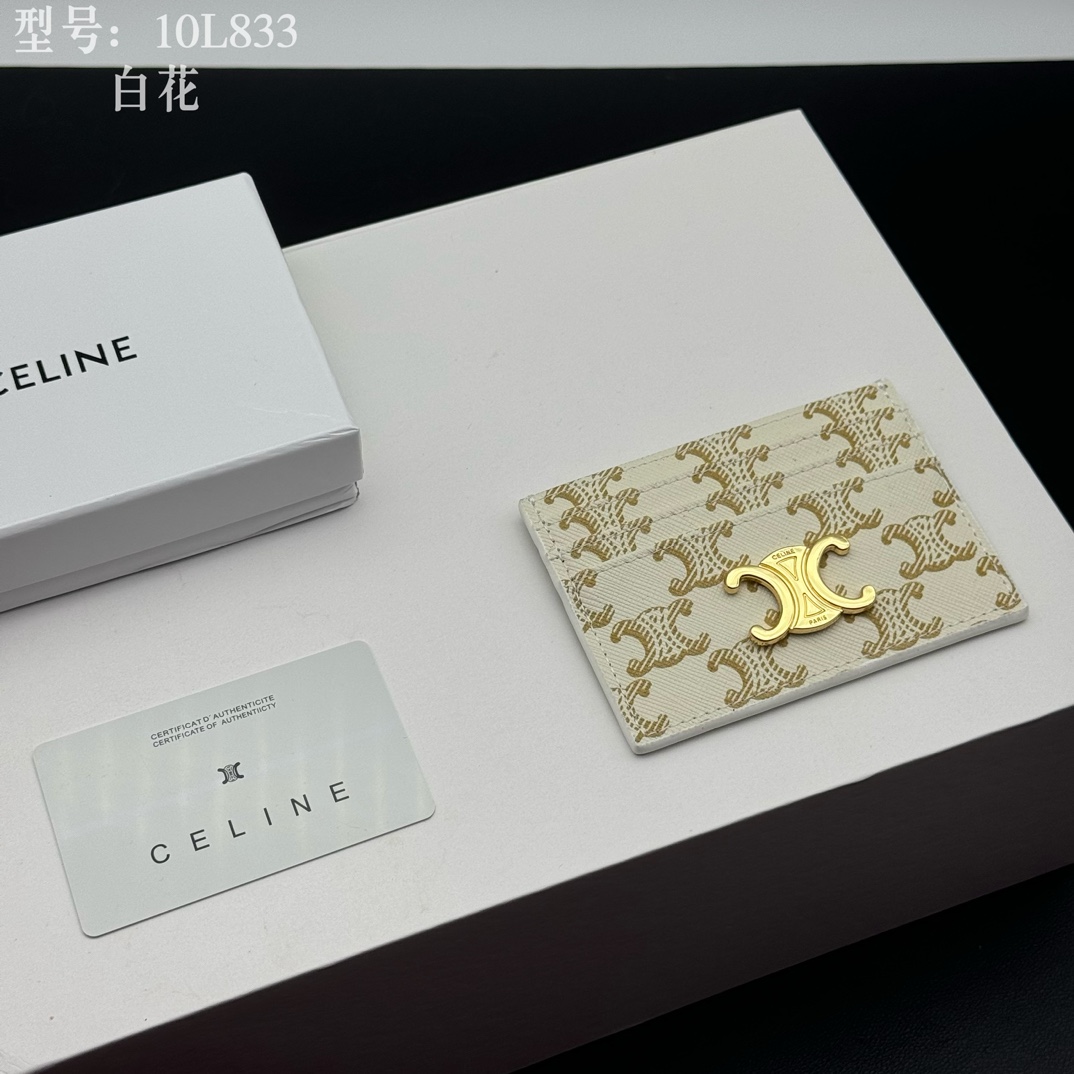 CELINE シェリーン カードケース ホワイト×ゴールド 10L833 スタンダード カードホルダー 🧺