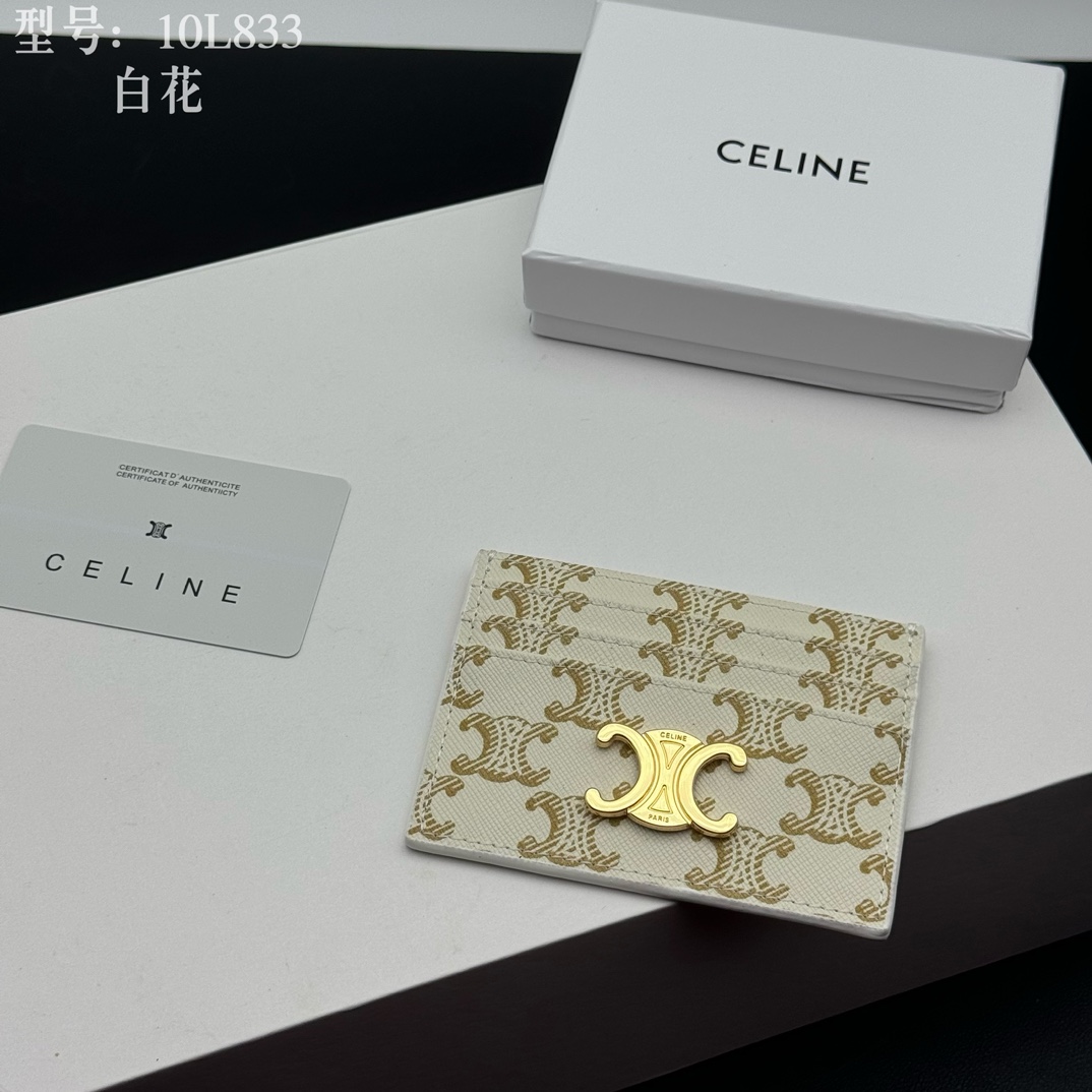 CELINE シェリーン カードケース ホワイト×ゴールド 10L833 スタンダード カードホルダー 🧺 - 画像 3