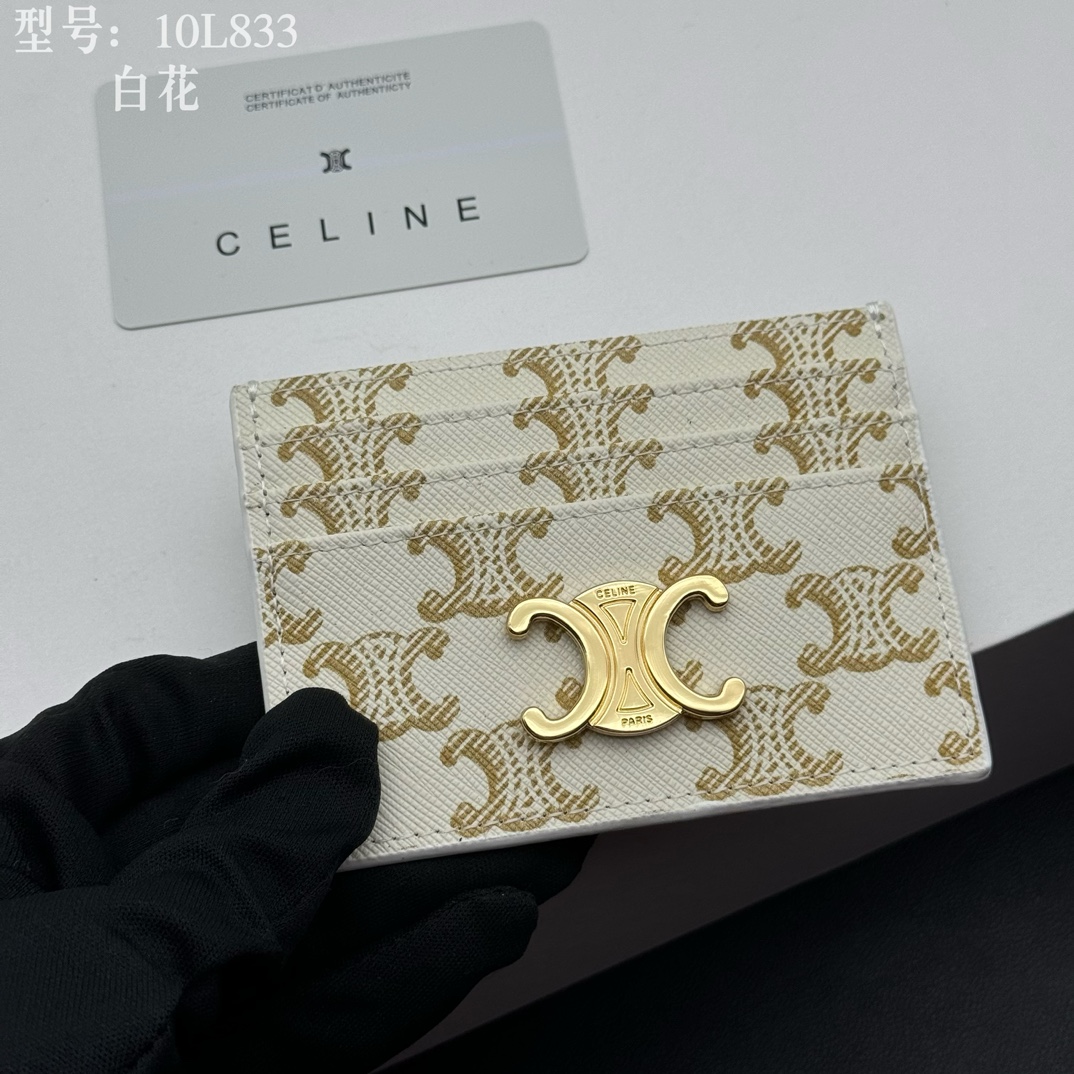 CELINE シェリーン カードケース ホワイト×ゴールド 10L833 スタンダード カードホルダー 🧺 - 画像 5