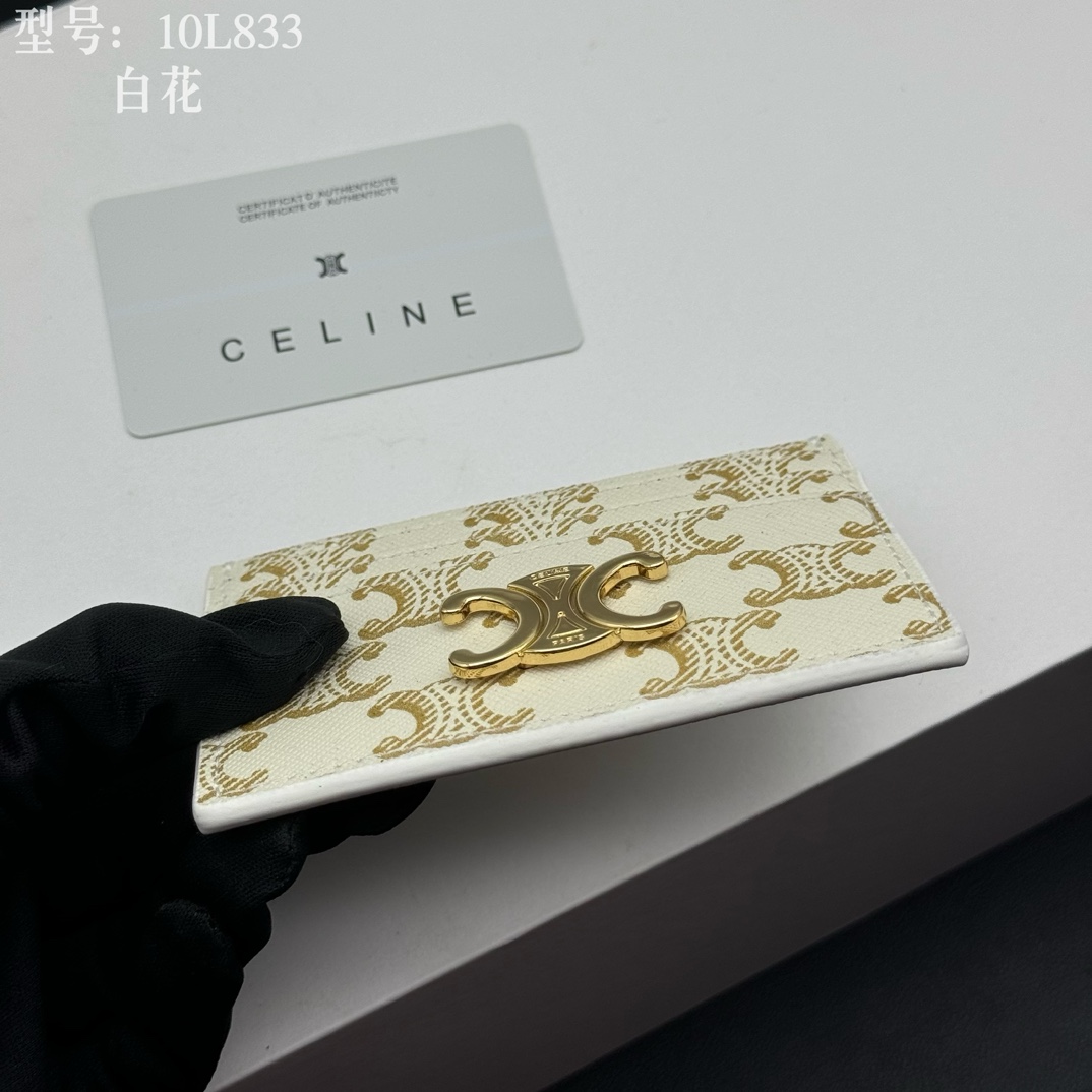 CELINE シェリーン カードケース ホワイト×ゴールド 10L833 スタンダード カードホルダー 🧺 - 画像 6