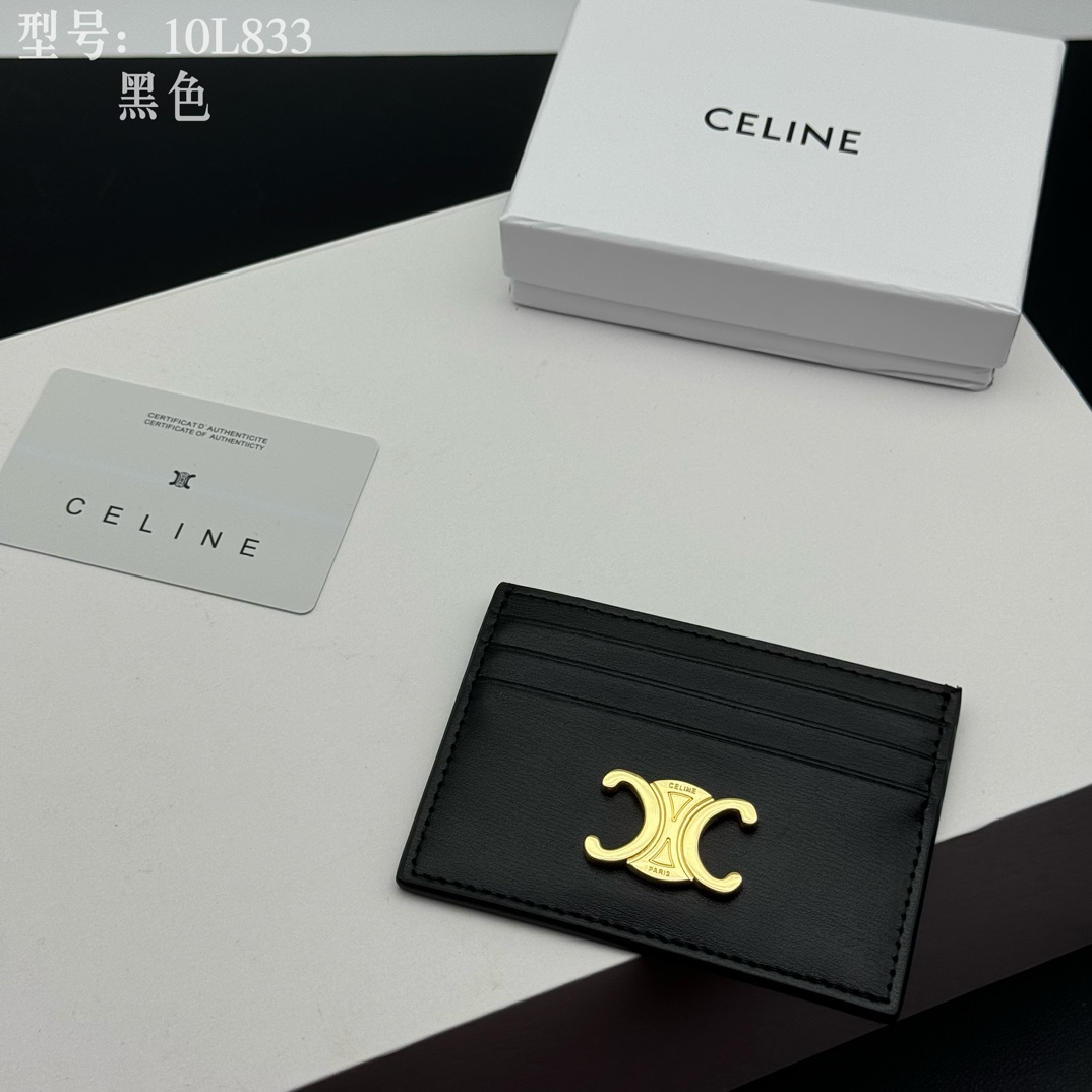 CELINE セリーヌ 黒色 カードケース 10L833 ゴールドロゴ カード収納 1枚 - 画像 3