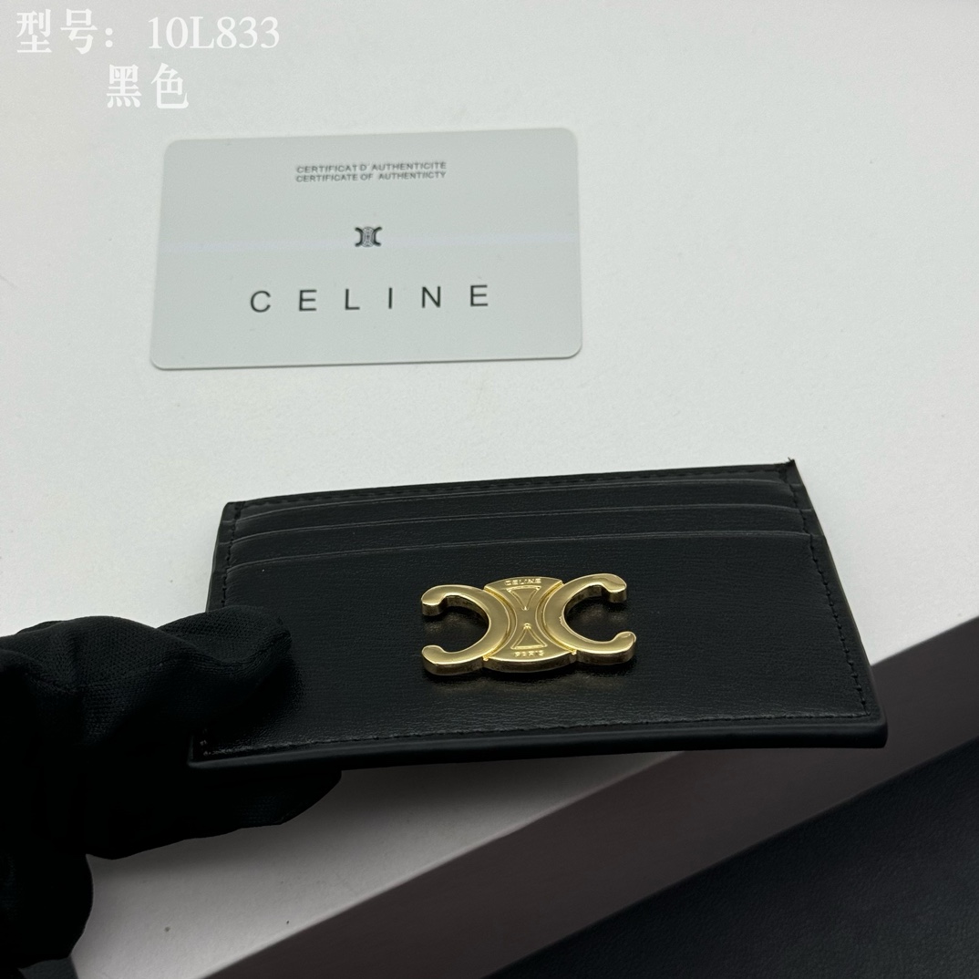 CELINE セリーヌ 黒色 カードケース 10L833 ゴールドロゴ カード収納 1枚 - 画像 4