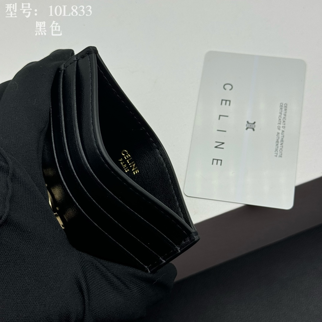 CELINE セリーヌ 黒色 カードケース 10L833 ゴールドロゴ カード収納 1枚 - 画像 6