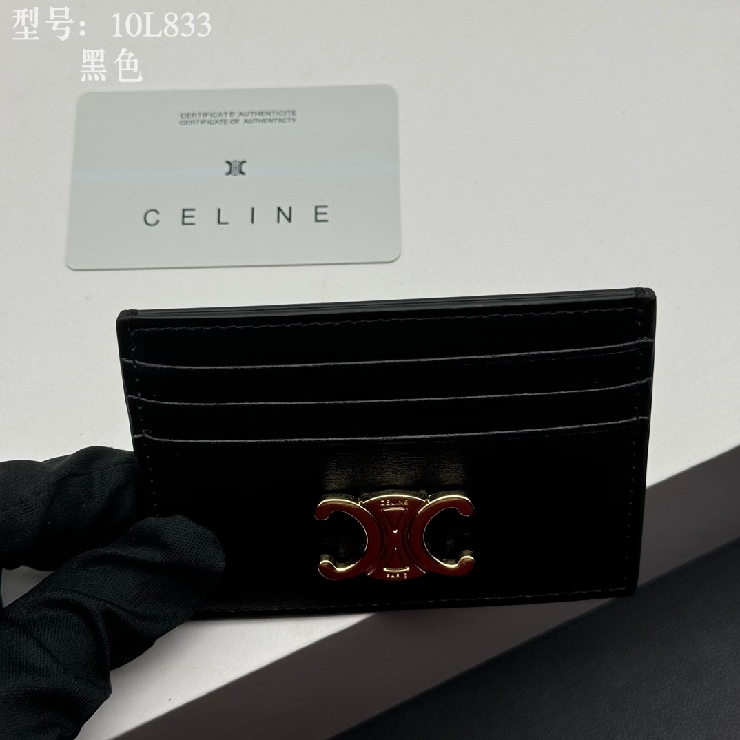 CELINE セリーヌ 黒色 カードケース 10L833 ゴールドロゴ カード収納 1枚 - 画像 7