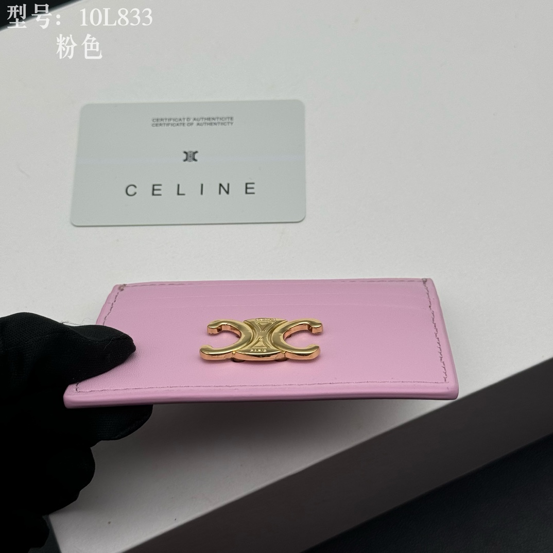 CELINE セリーヌ カードケース 10L833 ピンク 🌸 1枚入れ レザー シンプルデザイン 細身 大人可愛い 本物認証済み - 画像 4
