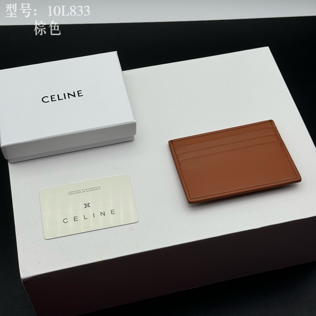 CELINE セリーヌ 10L833 棕色 カードケース ゴールドロゴ レザー メンズ レディース 🧡 - 画像 2
