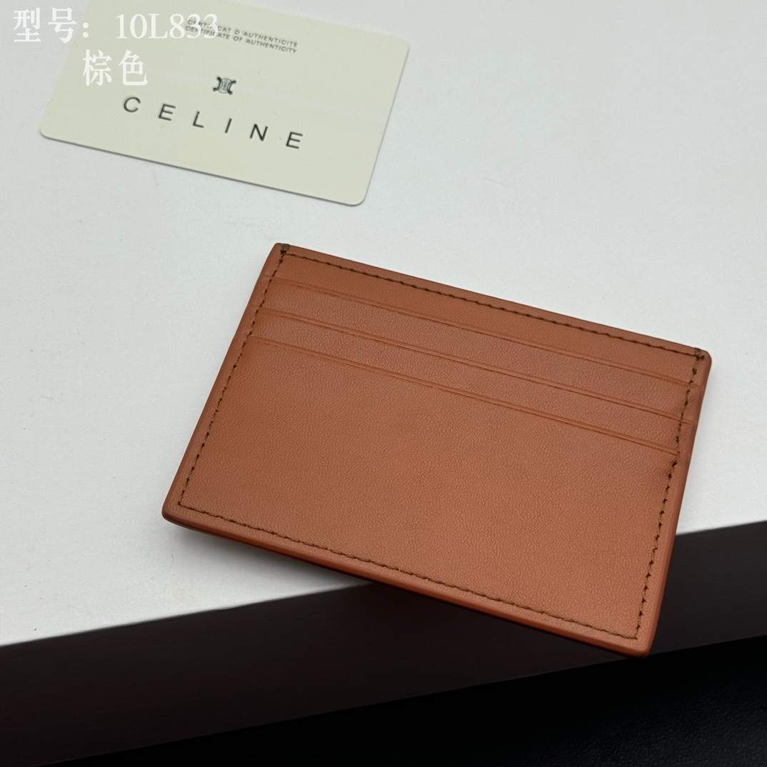 CELINE セリーヌ 10L833 棕色 カードケース ゴールドロゴ レザー メンズ レディース 🧡 - 画像 5