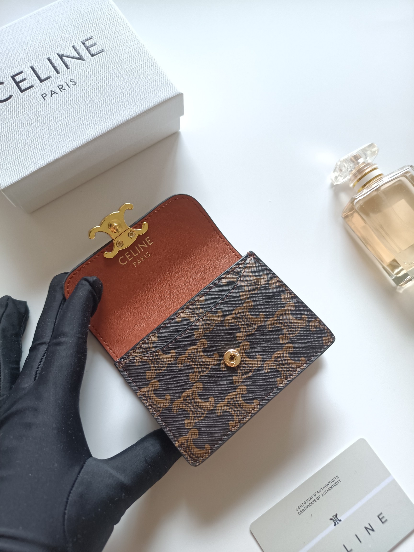 CELINE セリーヌ ロゴ プルアップ カードケース 2way 茶 🎁 1色入 - 画像 5