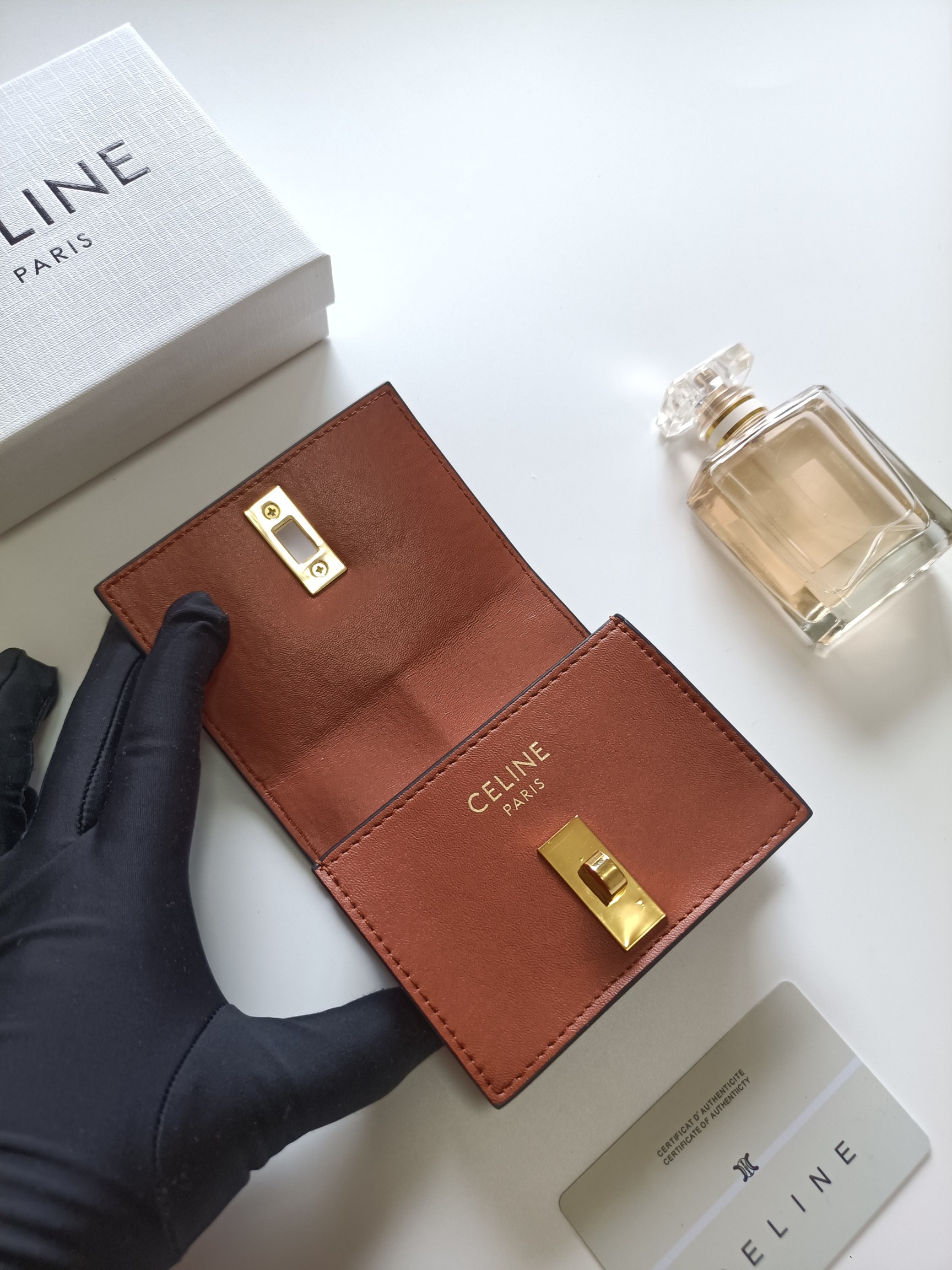 CELINE セリーヌ ロゴプレート ポーチ クロコ型押し ブラウン 🍂 - 画像 5