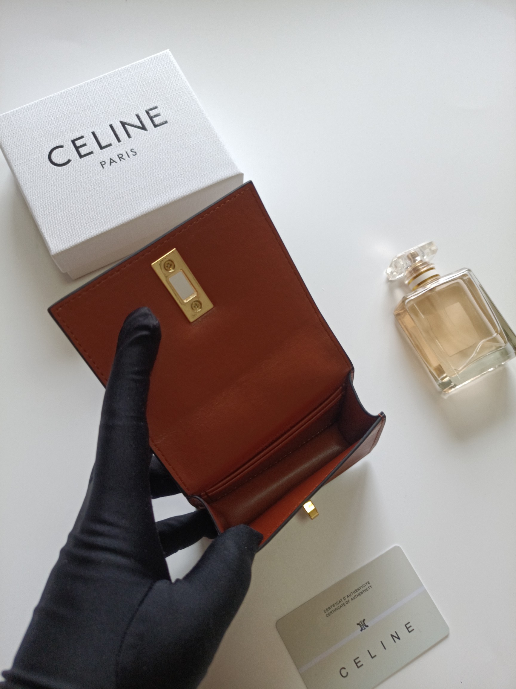 CELINE セリーヌ ロゴプレート ポーチ クロコ型押し ブラウン 🍂 - 画像 6