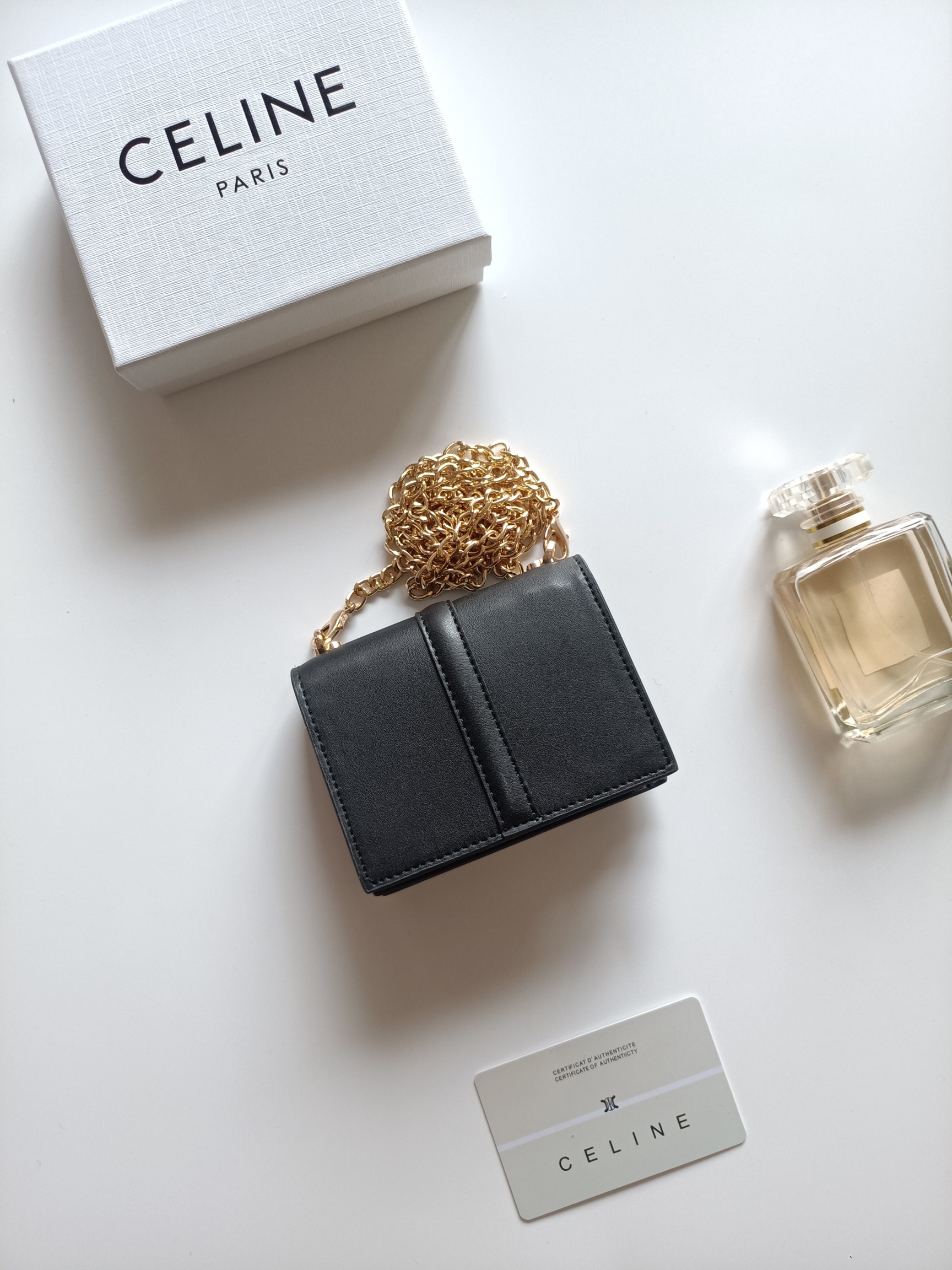 CELINE ブランド ポーチ ブラック チェーン付き キャンバス 2way ショルダー ウォレット 🖤 - 画像 3