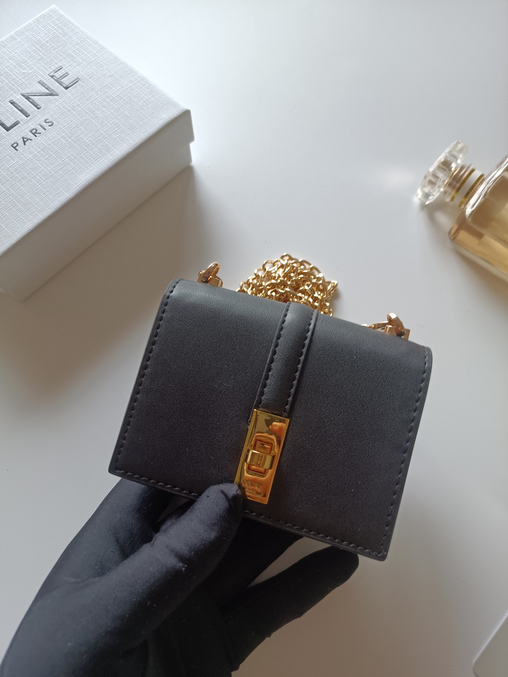 CELINE ブランド ポーチ ブラック チェーン付き キャンバス 2way ショルダー ウォレット 🖤 - 画像 4